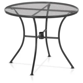 KHG Gartentisch Gartentisch mit Gittergeflecht Anthrazit ⌀ 90 cm, bis 50 kg belastbar (Outdoor-Tisch Rund), aus Eisen, zum Schutz pulverbeschichtet