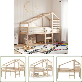 The Living Store Hochbett mit Dach 80x200 cm Massivholz Kiefer - Braun
