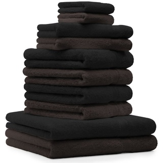 Betz Handtuch Set 10-TLG. Handtuch-Set Classic 100% Baumwolle 2 Duschtücher 4 Handtücher 2 Gästetücher 2 Seiftücher Farbe Dunkelbraun und schwarz, 100% Baumowlle braun|schwarz
