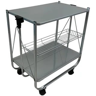 abc HOME | Servierwagen Klappbar Grau 70cm Hoch – Mobiler Küchenwagen mit Rollen – Platzsparende Dinette faltbar – Beistellwagen mit 3 Etagen