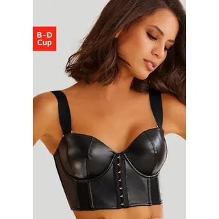 petite fleur gold Corsage Long-BH in Leder-Optik, als Dessous-Set kombinierbar, sexy Unterwäsche, sexy Dessous, Reizwäsche Damen schwarz 80