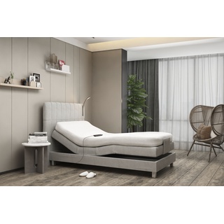Boxbett WESTFALIA SCHLAFKOMFORT Komplettbetten Gr. Microvelours LED-Beleuchtung, Liegefläche B/L: 120 cm x 200 cm, Gewicht bis: 100 kg H3, 5-Zonen-Tonnentaschen-Federkernmatratze, grau Boxspringbett Boxspringbetten mit Motor Komplettbetten und LED-Beleuchtung