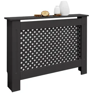 ECD Germany Heizkörperverkleidung Wabenmuster 112x19x82 cm Schwarz MDF