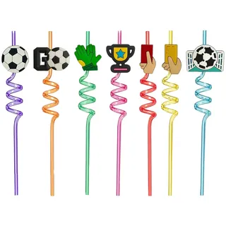 NiceNaiils 7 Pcs Fußball kinder strohhalme, Wiederverwendbare Plastik Strohhalm, Lockige Party Trinkhalme, Fußball Trinkhalme für Kindergeburtstagsparty-Dekoration, Zubehör Familientreffen