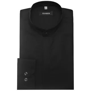 Huber Hemden Langarmhemd HU-0001 Stehkragen, verdeckte Leiste, Regular Fit-gerader Schnitt, Made in EU schwarz M (39-40)