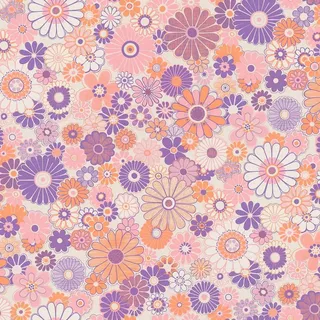 A.S. Création Retro-Tapete 70er Jahre 0,53 x 8,5 m - Tapete Vintage mit Blumenmuster in Lila, Orange, Rosa - Vliestapete Retro Chic - 395351