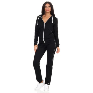 EloModa Freizeitanzug Damen Jogginganzug Anzug mit Reißverschluss; S M L XL 2XL (2-tlg) schwarz|weiß