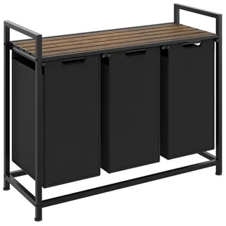Tectake tectake® Wäschesortierer Industrial-Style, 2 oder 3 ausziehbare Fächer, mit Ablage, höhenverstellbare Kunststofffüße