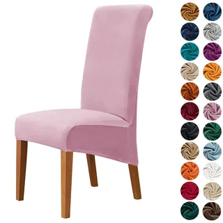 Morbuy Stuhlhussen 2/4/6er Set, Samt Hohen Zurück Stühle Stuhlbezug Für Esszimmer, Stretch Abnehmbare Waschbar Stuhlbezug, Für Hotel Bankett Küche Restaurant Hochzeit Party (2pc,Rosa)