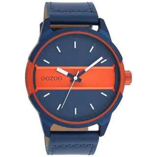 Oozoo Herrenuhr C11232 Blau-Orange Lederband Blau 48 mm