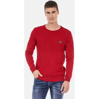 Rundhalspullover CIPO & BAXX "Pullover", Herren, Gr. M, rot, Feinstrick, 65% Polyester, 35% Viskose, unifarben, regular fit, Rundhals, Pullover Rundhalspullover, mit Zopfmuster, CP240
