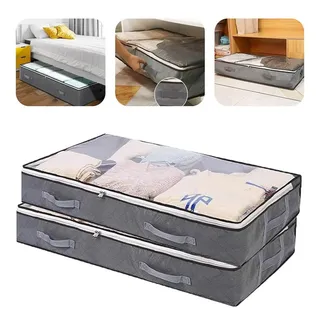 QUBEBU Aufbewahrungstasche 1/2/3 Stk 75L Unterbettkommode, Unterbett Aufbewahrungsbox mit deckel (Unterbett-Aufbewahrungstasche Kleideraufbewahrung, Decken Organisator, 2-tlg., für Kleidung, Bettdecken und Bettwäsche, Grau), Kleideraufbewahrung mit verstärkt Griff.