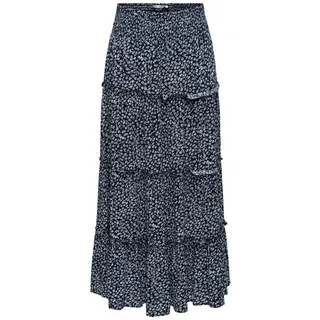 ONLY Maxirock ONLFERNANDA LIFE LAYRED LONG SKIRT NOOS Viskose, gesmoktes Bündchen blau M (38)
