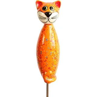 Gartenfigur Katze aus Keramik 30 cm Dekofigur getöpferte Gartendeko orange