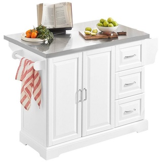 SoBuy Küchenwagen FKW41, Küchenschrank Sideboard Kücheninsel mit erweiterbarer Arbeitsfläche grau|weiß