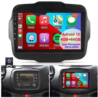 ESSGOO Carplay Android 15 Autoradio Für Jeep Renegade 2014-2024 GPS Navi RDS Autoradio (DAB+ (optional), 4+64GB(optional), RDS, AM, FM, Apple Carplay Android Auto GPS Navi WIFI BT EQ) schwarz