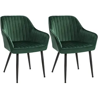 SONGMICS 2er Set Esszimmerstühle, Polsterstuhl mit Armlehnen, Grün | Stuhl für Schminktisch, Metallbeine, bis 120 kg, für Esszimmer, TYRA Kollektion