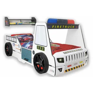 Aileenstore Kinderbett Rio Firetruck 90 x 200 cm Holz massiv weiß hochglänzend