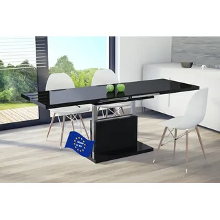Mazzoni Aston Couchtisch ausziehbar höhenverstellbar 120/200cm in Schwarz Hochglanz modern vielseitig Wohnzimmertisch Esstisch Beistelltisch Sofatisch platzsparend hochwertig Wohnzimmer
