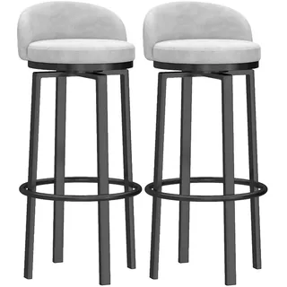 LYDSB Drehbare Barhocker aus Samt, 2er-Set, niedrige Rückenlehne, 65 cm Sitzhöhe, Bar mit schwarzen Metallbeinen, Moderne Fußstütze für die Küche, für das Esszimmer zu Hause, Weiß