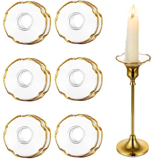 Hewory Gläser Kerzen Tropfenfänger für Stabkerzen 12er - Kerzenhalter Glas Tropfschutz für Spitz Tropfenfänger für Kerzen Glas Dekorative Kerzen Kommunion für Hochzeit Wohnzimmer, Gold-Muschel-Rand