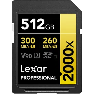 Lexar Professional SD Karte 512GB SDXC UHS-II Speicherkarte | Ohne Lesegerät, Bis zu 300MB/s Lesen, Class 10, U3, V90, Für DSLR, Videokameras in Kinoqualität