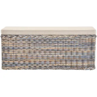 Krines Home Sitztruhe Breiter Rattan Wäschekorb 115cm mit Deckel Wäschetruhe XXL Sitzbank, schmal Flur Bank Sitzhocker Wäschesammler Sitz-Truhe Natur Rechteckig bunt