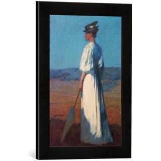 Gerahmtes Bild von Otto Ubbelohde Frau in Weiß, Kunstdruck im hochwertigen handgefertigten Bilder-Rahmen, 30x40 cm, Schwarz matt