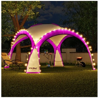 Swing&Harmonie Faltpavillon LED Event Pavillon XXL DomeShelter 450cm, inkl. Solarmodul Designer Gartenzelt mit Beleuchtung Camping Partyzelt rosa
