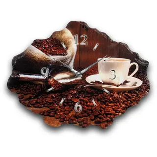 Kreative Feder Wanduhr Design-Wanduhr aus Stein (Beton) „Kaffee“ (Funk- oder Quarzuhrwerk; ohne Ticken; elegant, außergewöhnlich, modern) braun
