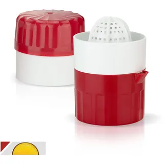 Börner Saftpresse • Zitruspresse für frische Obst- & Gemüsesäfte • Entsafter mit Saftbehälter • Orangenpresse & Zitronenpresse manuell • Handpresse • Fruchtpresse • Farbe: Rot