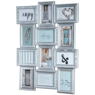 Levandeo® Bilderrahmen Collage, Bilderrahmen 12 Fotos 10x15cm Silber Barock Fotorahmen Collage silberfarben