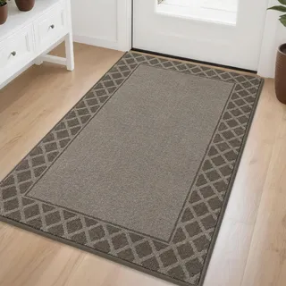 BEQHAUSE Fußabtreter Innen, Fußmatte, Schmutzfangmatte Waschbar, TPR rutschfest Fußabtreter Innen Und für Eingänge, Haustüren und Flure, Marineblau,90 * 150 cm, Hellbraun