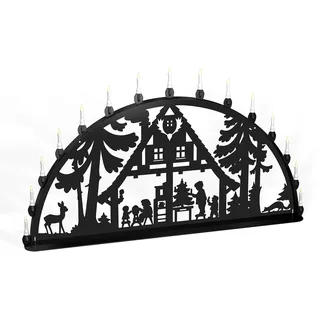 Außenschwibbogen Schwibbogen Lichterbogen Metall - Motiv: Waldhaus - XXXL 2 Meter Breite Außen-Bereich schwarz glänzend * riesen groß * Erzgebirge Weihnachten Kinder