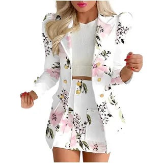Damen Business Elegante Anzug Arbeit Rock Jacke zweiteilig Minirock Slim Karierten Blazer Streetwear zweiteilig Büro Blazer lässig Anzug (Farbe,XL) - XL