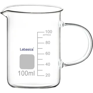 Labasics Glasbecher, G3.3 Borosilikat Laborglas Messbecher Transparenter Messbecher Becher mit Griff und Ausguss, 100 ml
