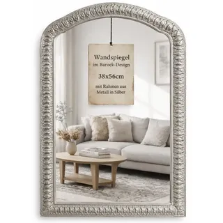 Wandspiegel Barock Silber 38x56 cm – Antik Vintage Spiegel mit Metallrahmen – Eleganter Deko Spiegel für Wohnzimmer, Flur & Schlafzimmer