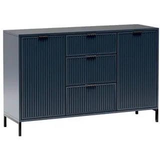 Lomadox Kommode LAURO-161, Sideboard Anrichte Indigo blau Rillenoptik 135 cm Wohnzimmer Esszimmer blau