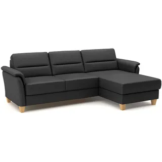 CAVADORE Leder-Ecksofa Palera mit Longchair / Landhaus-Couch mit Federkern + massiven Holzfüßen / 244 x 89 x 163 / Leder Schwarz