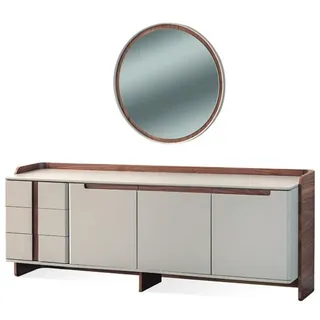 JVmoebel Sideboard Elegantes Designer Sideboard aus Holz mit Glasdetails und Spiegel (2 St., Sideboard/Spiegel), Made in Europa beige