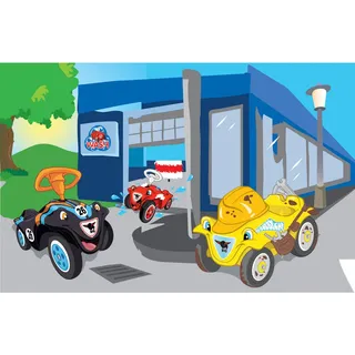 Big Bobby Car Kinderteppich 110 x 170 cm Blau/Mehrfarbig