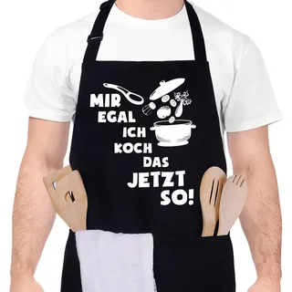 upain Kochschürze für Männer Grillschürze Baumwoll Lustig Küchenschürze Verstellbarem Nackenband Zwei Fronttaschen für Küche Kochen Grill-Mir egal ich koch das jetzt so-Schwarz - 60 cm Breite x 80 cm Länge