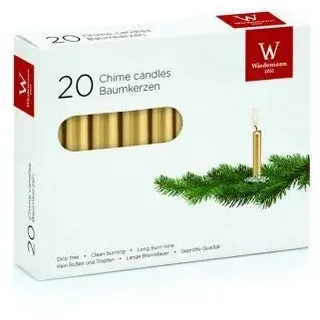 Baumkerzen Gold, 96 x 13 mm, 20 Stück, Wiedemann Kerzen, Qualitätskerzen, rußarm, tropffrei, Weihnachtsbaumkerzen, Christmas