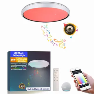 Chysongoods 40CM YB LED-Musik-Deckenleuchte, Lampenschirm mit weißem Rahmeneffekt, kompatibel mit Alexa, integrierter Bluetooth-Lautsprecher, RGB-Lichteffekt, dimmbar, wird mit Fernbedienung geliefert