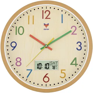 Foxtop Kinder Wanduhr, Geräuschlos Lautlos, Kinderuhr Bunt Uhr für Jungen Mädchen Kinderzimmer Schlafzimmer Küche Wohnzimmer Schule 30 cm