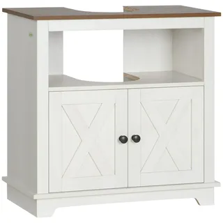kleankin Waschbeckenunterschrank Landhaus Badezimmerschrank Organizer Doppeltüren Ablagefächer Weiß