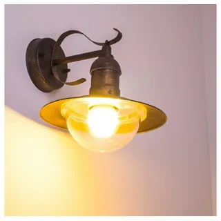 hofstein Außen-Wandleuchte »Riva« Außenwandlampe abwärts aus Metall u. Kunststoff in Braun/Gold, ohne Leuchtmittel, m. E27, Retro/Vintage Außenleuchte für Terrasse u. Hof braun|weiß