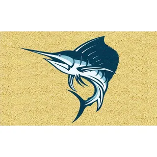 GIFTCOMPANYITALY OGGETTI IDEE DESIGN Zerbino Gift Company Fußmatte, Motiv: Schwertfisch, Kokosnüsse, 75 x 45 cm, Mehrfarbig, 1, 4