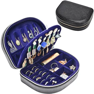 ProCase Reise Schmuckkästchen, Kleine Schmuckschatulle für Damen PU-Leder Aufbewahrungsbox Schmucketui Schmuckbox Schmuckaufbewahrung für Ringe Ohrringe Halsketten Geschenk- Glänzend Schwarz