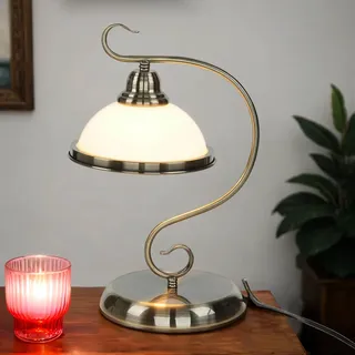 Tischlampe Glas Schirm Jugendstil E27 39 cm in Bronze Tischleuchte Schreibtisch
